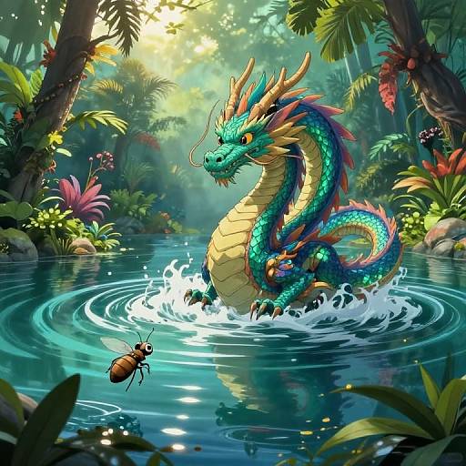 Ghibli-Style Dragon from Bug's-Eye View