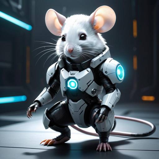 White Haired Mouse Technomage in Cyberpunk Armor