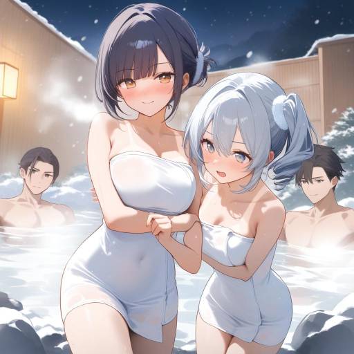 Winter Onsen Scene with Admirals and Cowboys