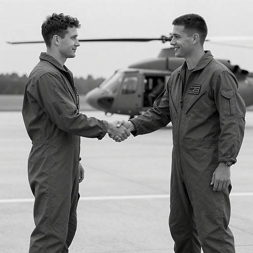 Black-and-White Military Pilots Shaking Hands