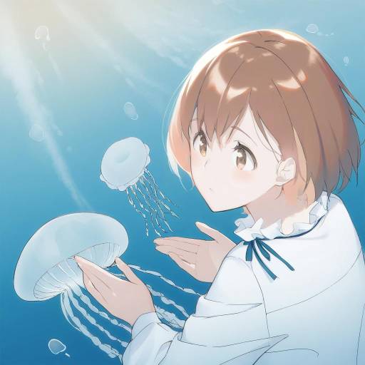 Anime Girl with Jellyfish Underwater