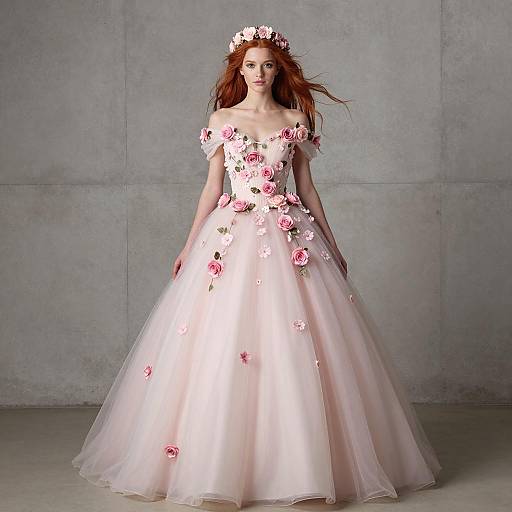 Ethereal Young Woman in Ball Gown