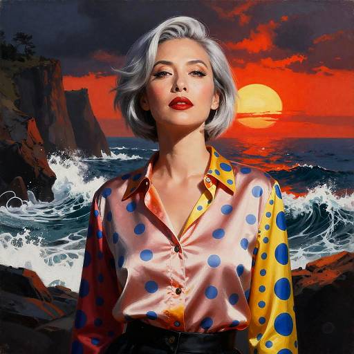 Vibrant Pop Art Portrait by the Sea