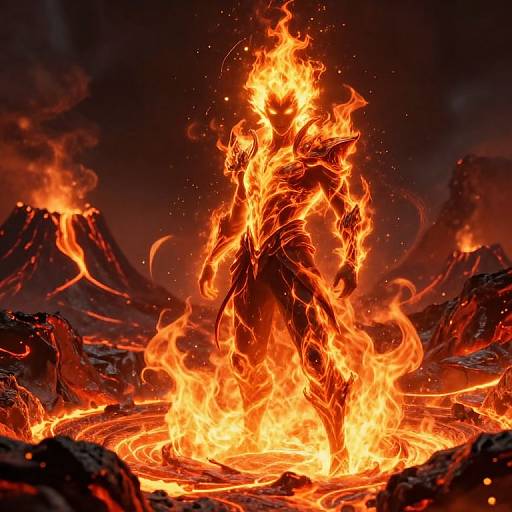 Infrit Amidst Fiery Volcanic Flames