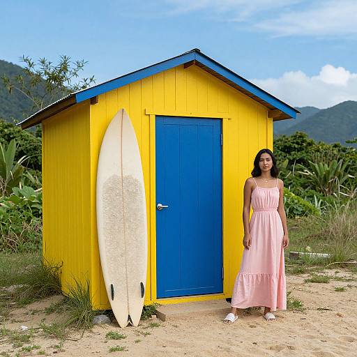 Woman by Surf Shack in Nature