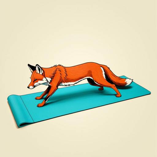 Red Fox Doing Yoga on Cyan Mat