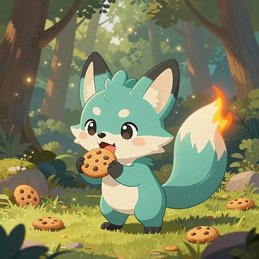 Whimsical Fox-like Creature Enjoying Cookies