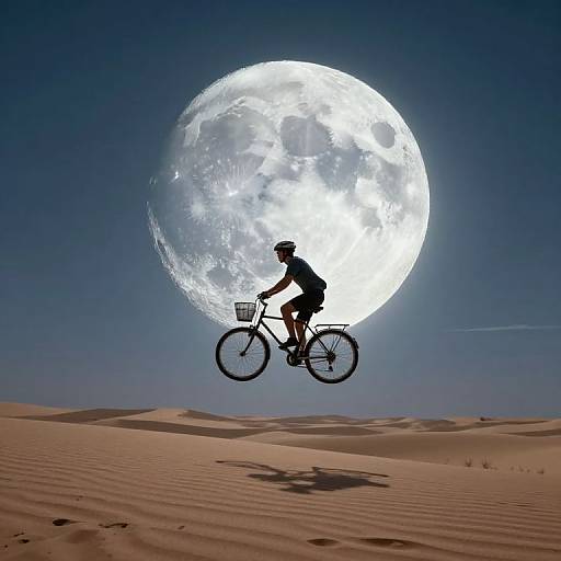 Surreal Bicycle Ride Under Giant Moon