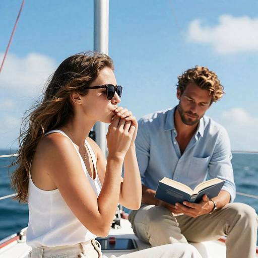 Couple Relaxing on Sailboat