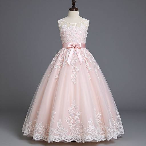 Elegant Pink White Lace Wedding Dress