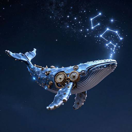 Steampunk Mechanical Whale Under Stars