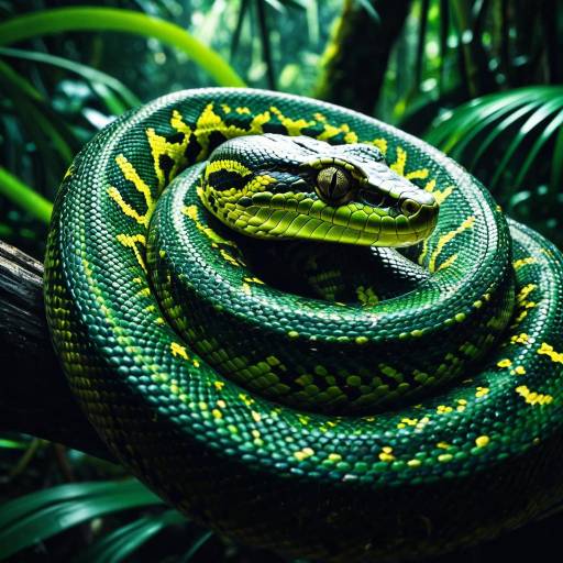 Green Tree Python Coiled in Jungle