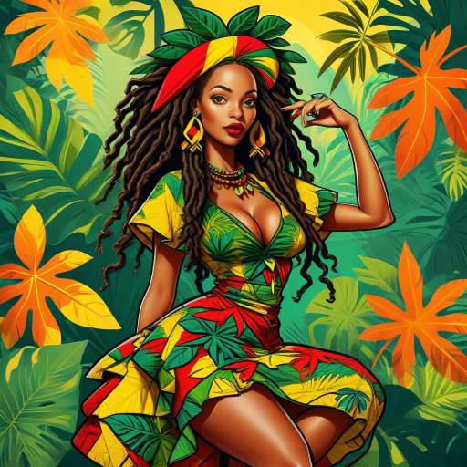 Rastafarian Jungle Queen Pin-Up Art