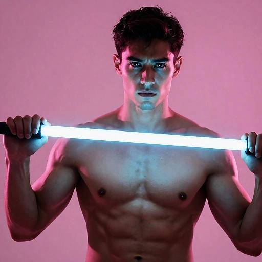 Intense Neon-lit Muscular Male Portrait