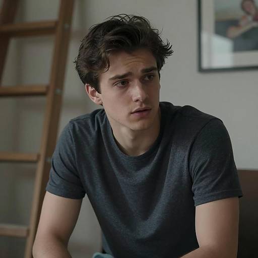 Introspective Young Man in Dim Light