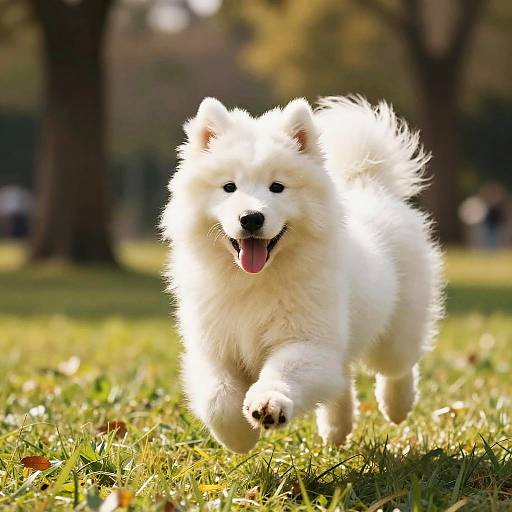 Playful Samoyed Puppy Running in Park