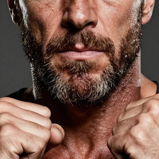 Close-up of Man with Beard and Fists Raised