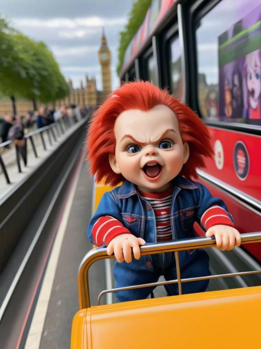 Chucky Doll on London Bus Tour