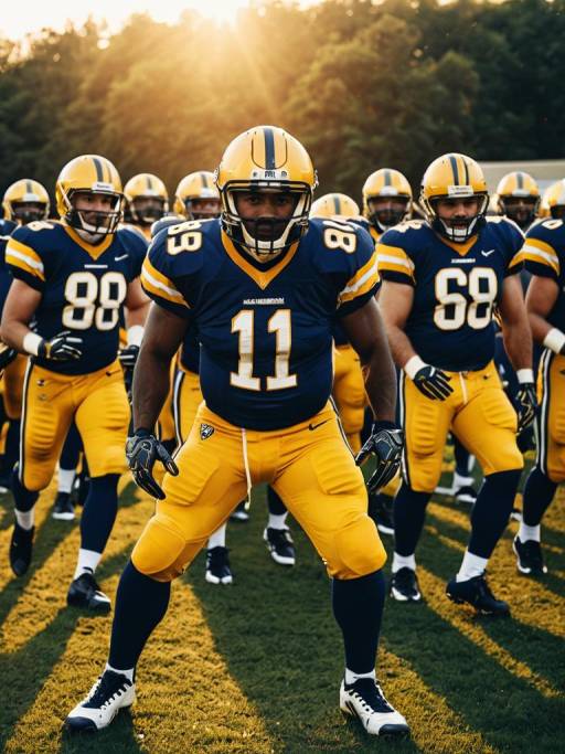 American Football Team in Uniform at Golden Hour