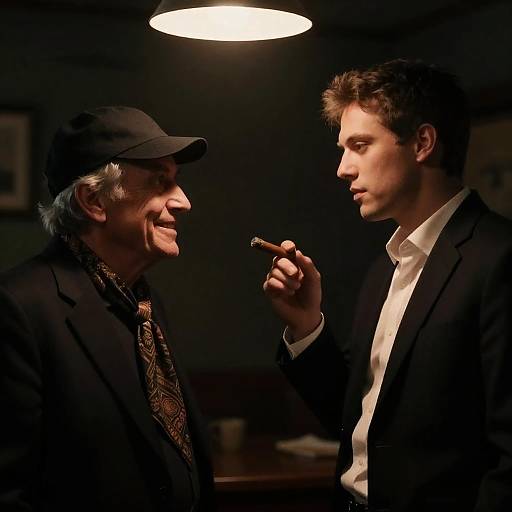 Candid Moment: Two Men in Dim Light