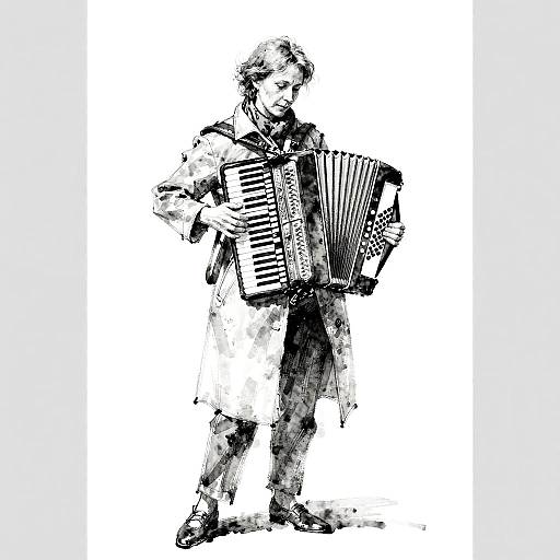 Monochrome Watercolor Woman with Accordion