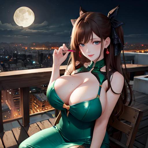 Aesthetic Anime Girl on Rooftop at Night