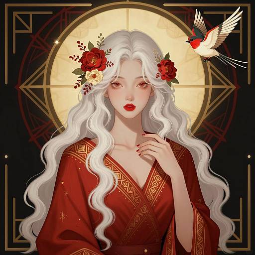 Serene Woman with Floral Halo