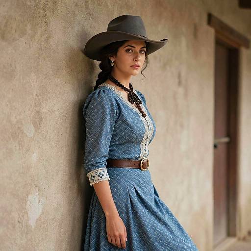 Old Western Woman in Blue Dress