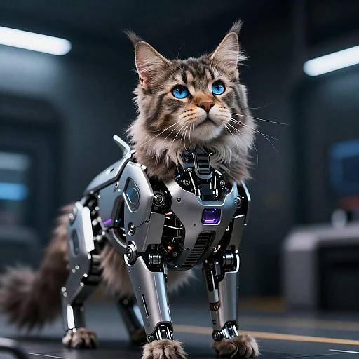 Futuristic Robotic Maine Coon Cat