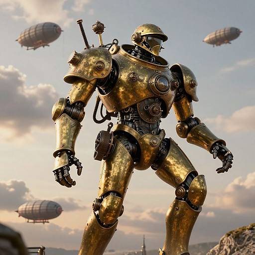 Victorian Steampunk Mech with Airships