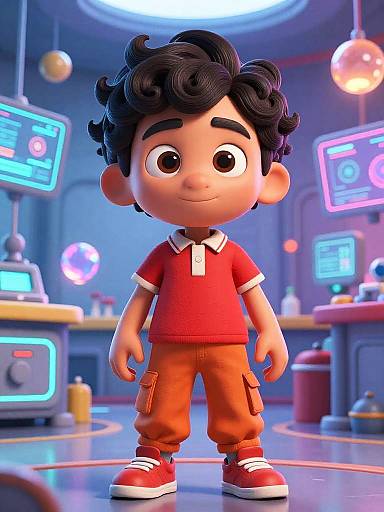 3D Cartoon Boy in Futuristic Lab