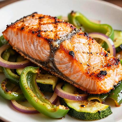 Close-Up Grilled Salmon with Veggies