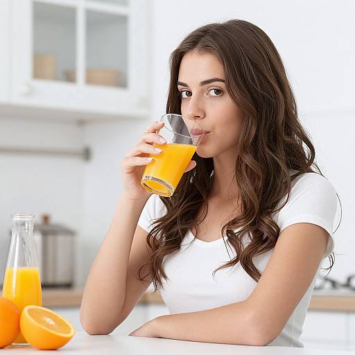 Young Woman Drinking Fresh Orange Juice