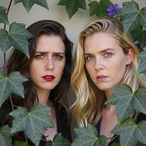 Two Women Behind Ivy Leaves