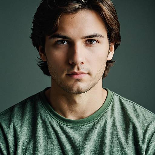 Young Man in Casual Green Shirt