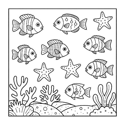 Underwater Theme Black and White Coloring Sheet