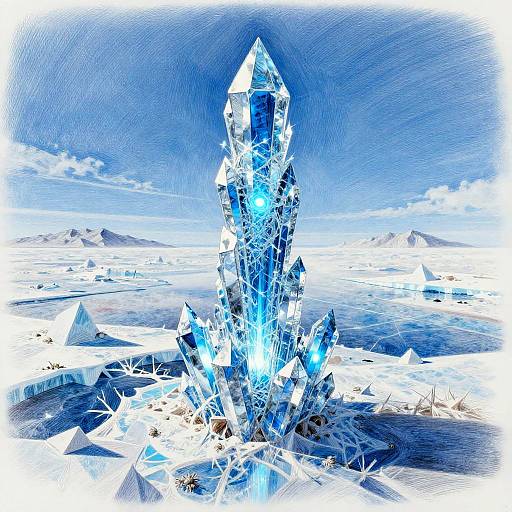 3D Crystalline Sentinel in Ice Wasteland