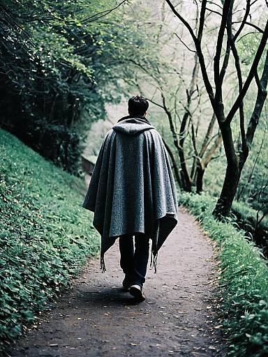 Stylish Man Wearing Poncho Outdoors