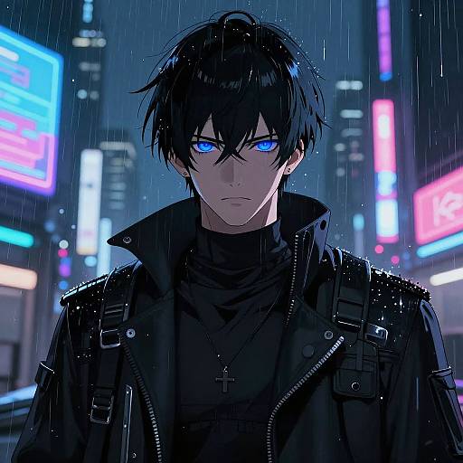 Cyberpunk Anime Guy with Blue Eyes
