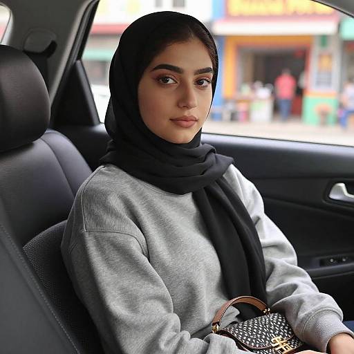 Young Woman in Hijab Inside Car