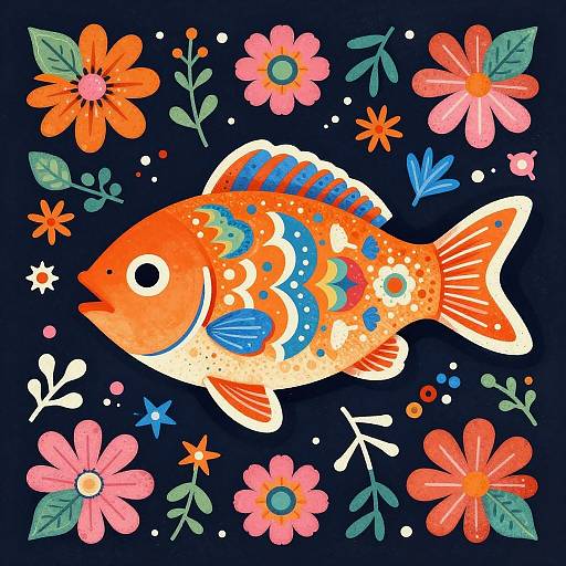 Whimsical Folk Art Fish Illustration
