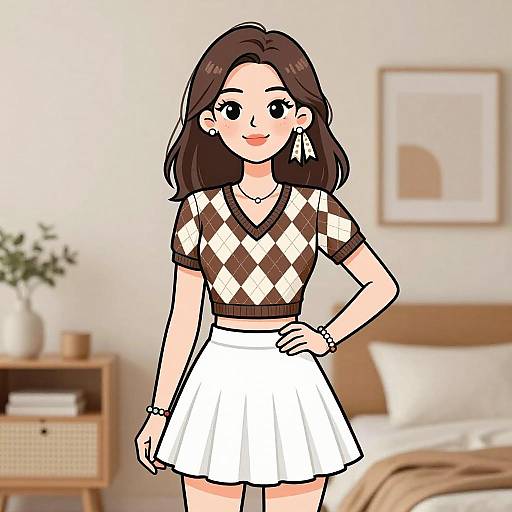 Smiling Woman in Preppy Tennis Outfit