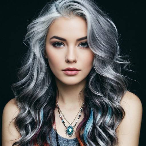 Realistic Girl with Grey Wavy Hairstyle