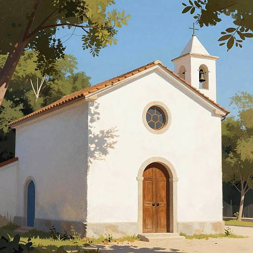 Sunlit Stucco Church Digital Painting