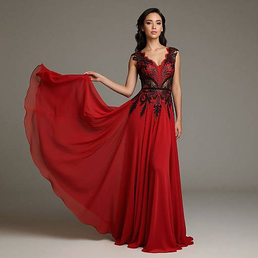 Elegant Red and Black Lace Gown