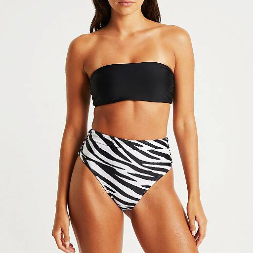 Woman in Bandeau Bikini and Zebra Print Bottoms