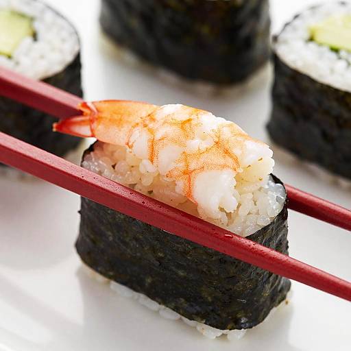Vivid Shrimp Sushi Close-Up