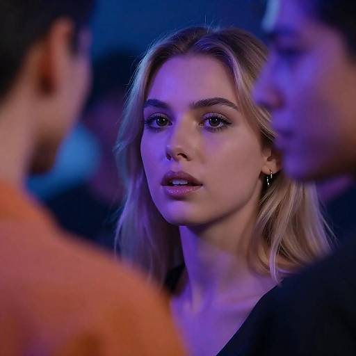 Intense Gaze in Neon Nightclub Lights