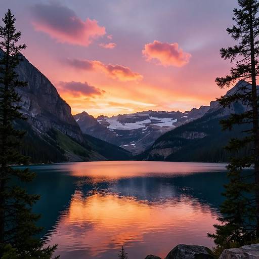 Sunset Over Serene Mountain Lake
