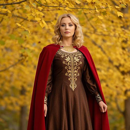 Blonde Woman in Embroidered Dress